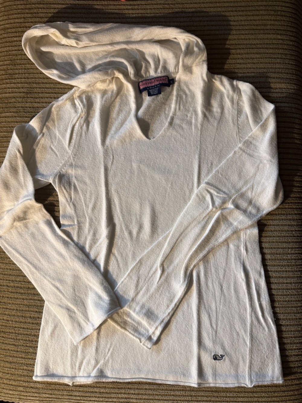 Vineyard Vines Cream Lightweight Hooded Knit Top